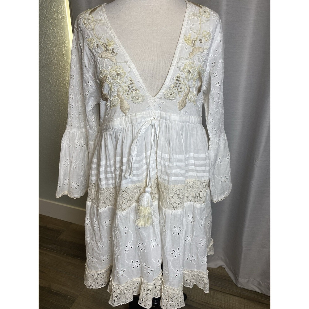 Barok Paris White Beaded/Embroidered Dress-Small